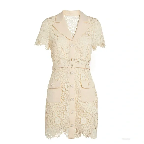 Self-Portrait | Dresses | Self Portrait Cream Lace Embellished Button Mini  Dress | Poshmark
